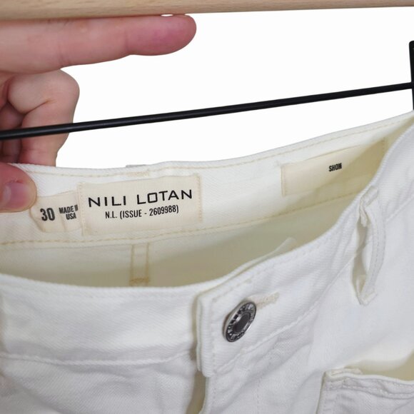 Nili Lotan Shon Jean Cream Denim Barrel Leg Tapered Crop Mid Rise Cotton Size 30 - Picture 5 of 15